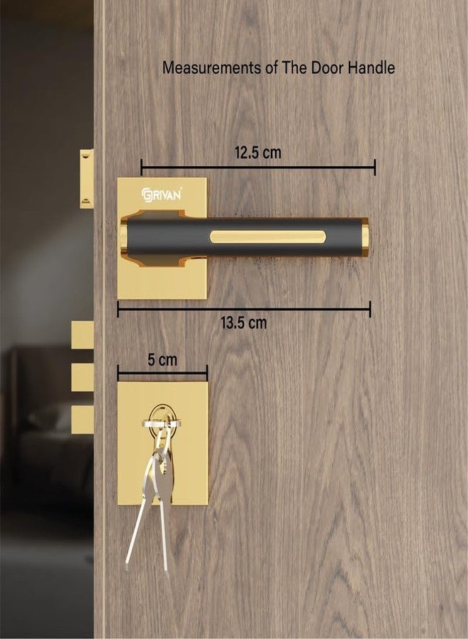 GRIVAN Trendy Brass Mortise Lock for Doors | Mortise Door Lock Handle for Main & Internal Doors Durable Lock Body & 3 Keys Included Home/Office/Hotel (Gold Black Finish) | 2 Years Warranty - Image 4